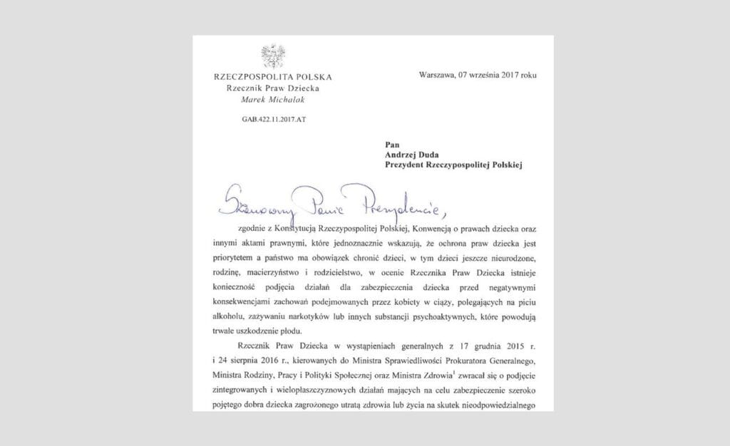 List RPD do Prezydenta w sprawie projektu ustawy