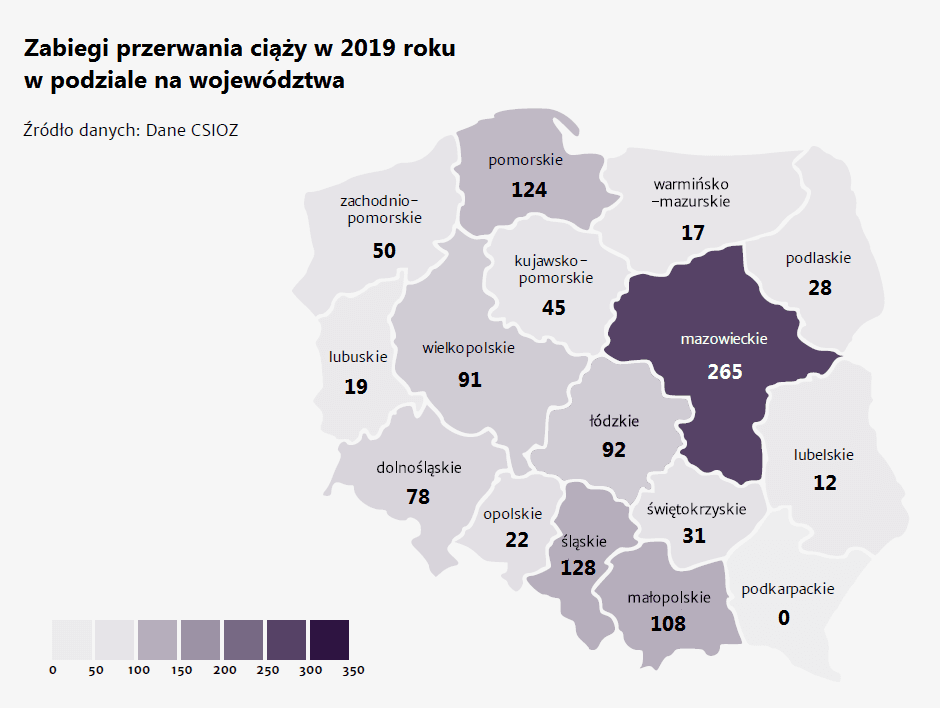 terminacja ciąży 2019 wg województw